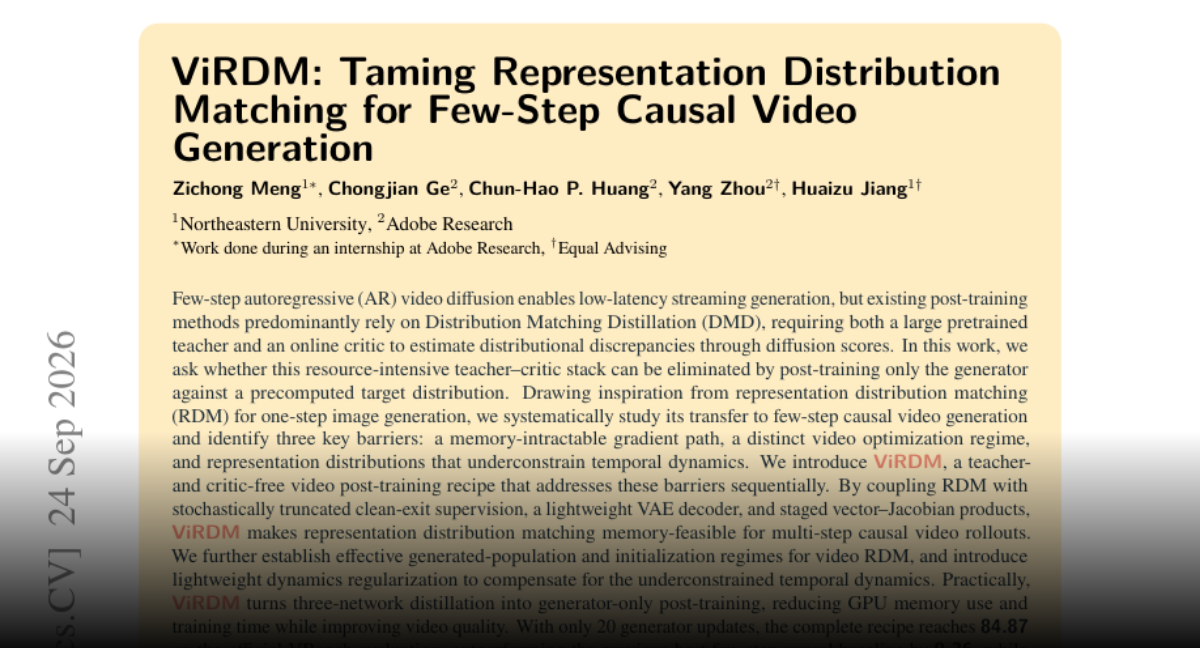 ViRDM simplifies few-step causal video post-training