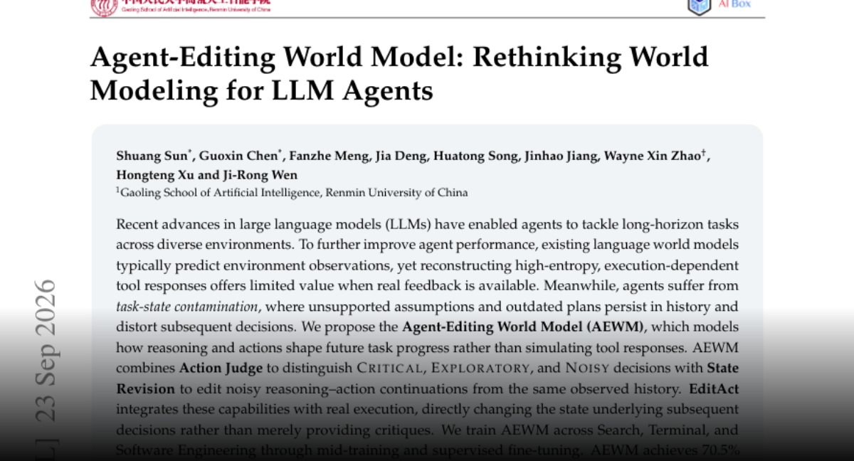 Agent-Editing World Model revises contaminated task state