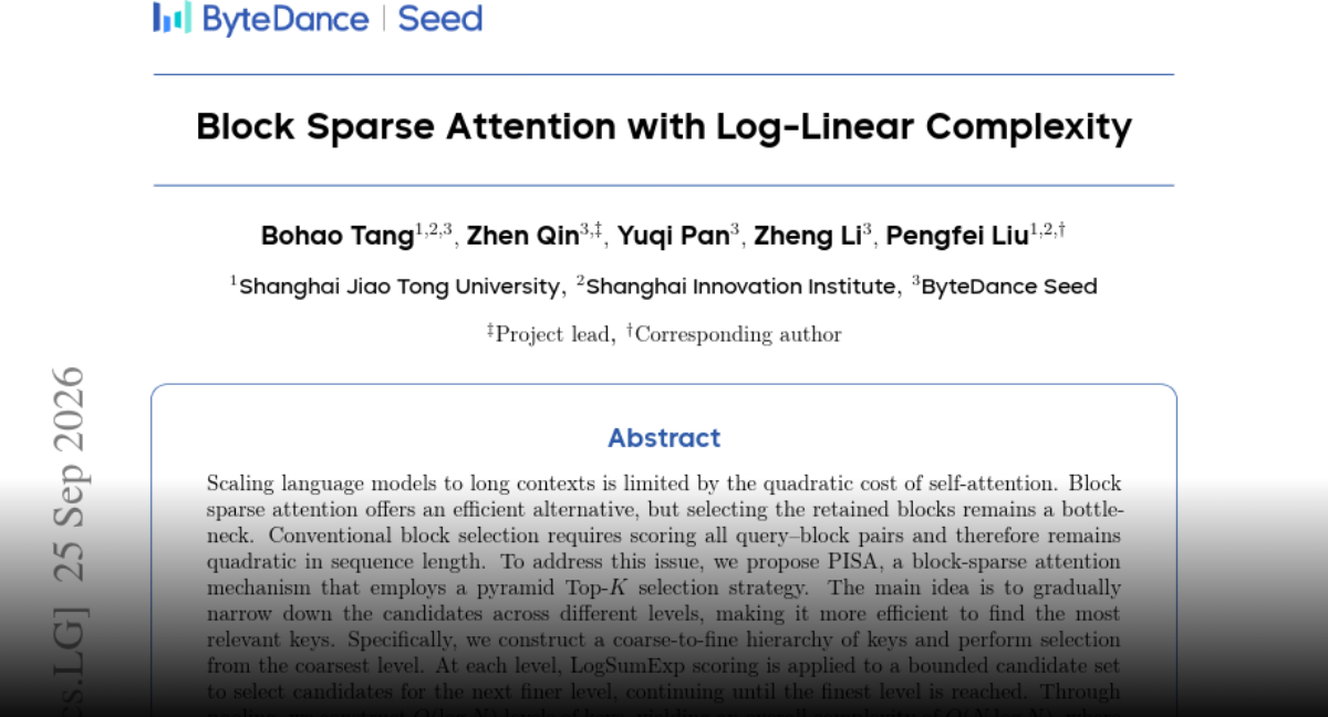 PISA reduces sparse-attention routing to log-linear complexity